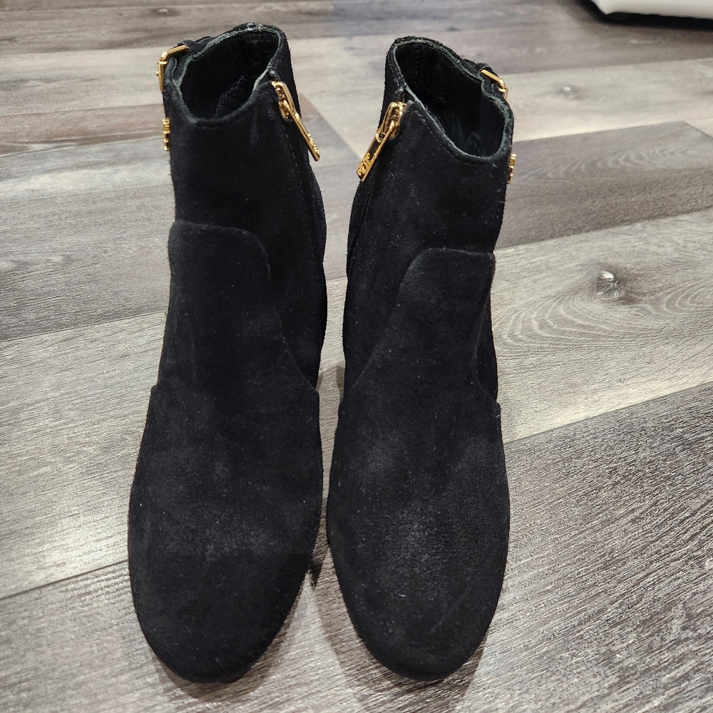 Black Suede Men's Boots with Gold Accents